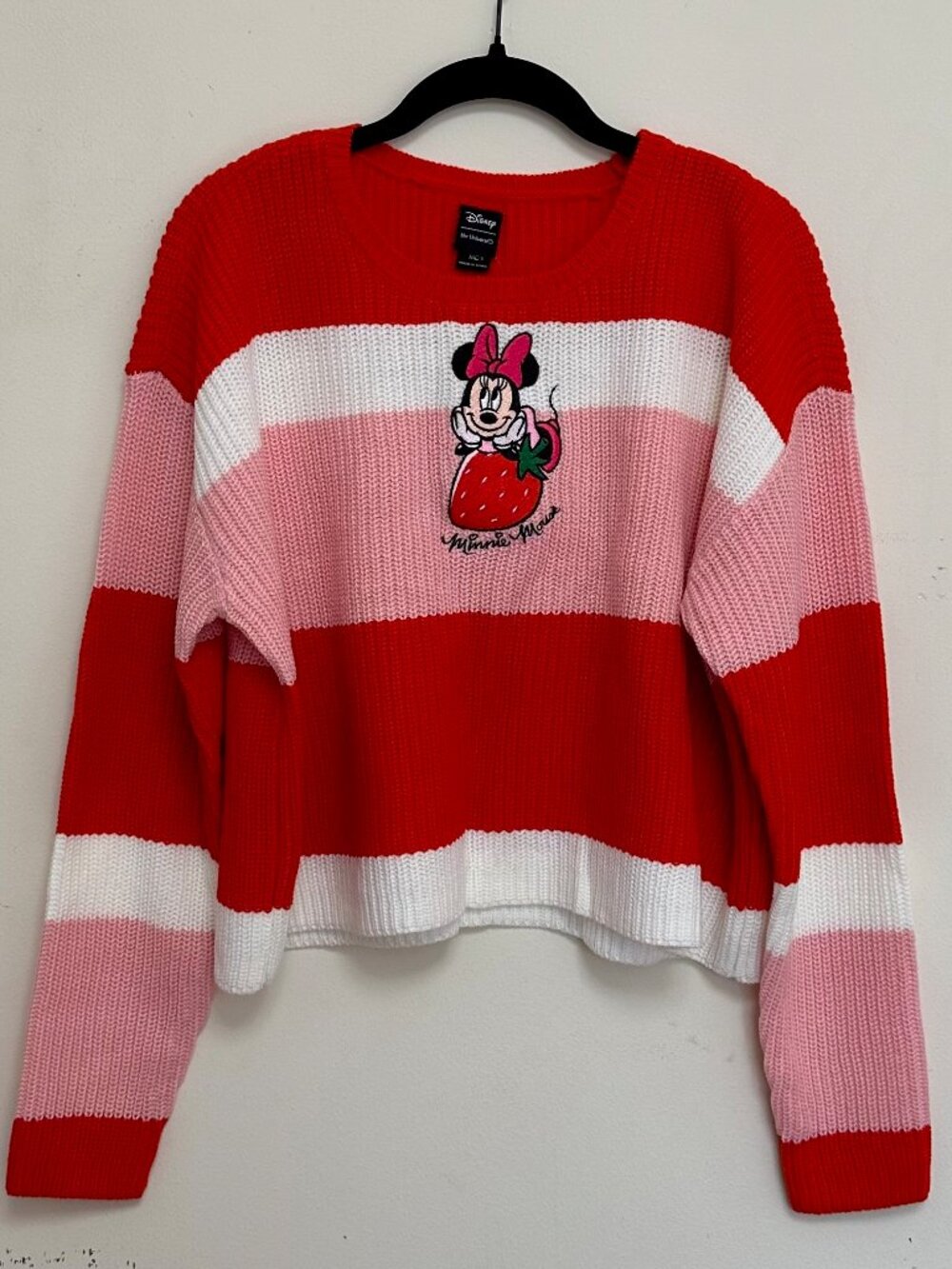 Disney Her Universe Minnie Mouse Strawberry Striped Sweater Medium NWT